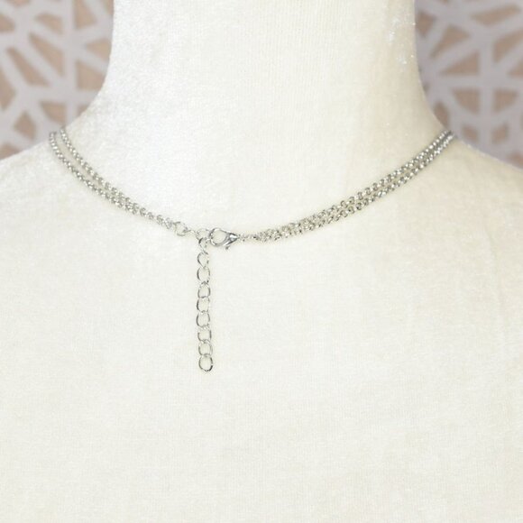 Marlowe Ellipse Circle Layered Smokey Gray Crystal Necklace Gift Packaged - Picture 4 of 9
